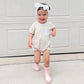 Ribbed Organic Cotton & Bamboo Blend Short Sleeve Bubble Romper- White/Beige