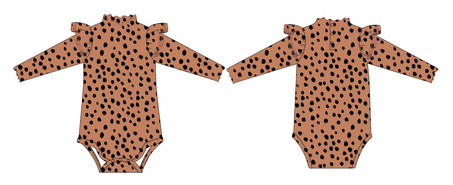 Ribbed Bamboo Long Sleeve Bodysuit- Spotted Print