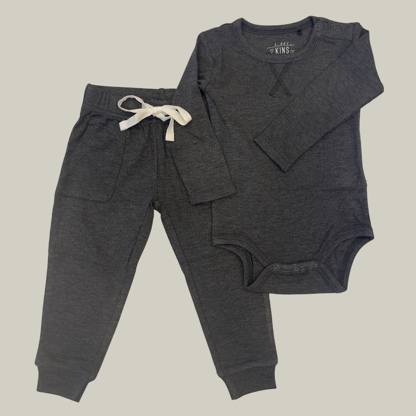 Ribbed Bamboo Long Sleeve Bodysuit - Charcoal