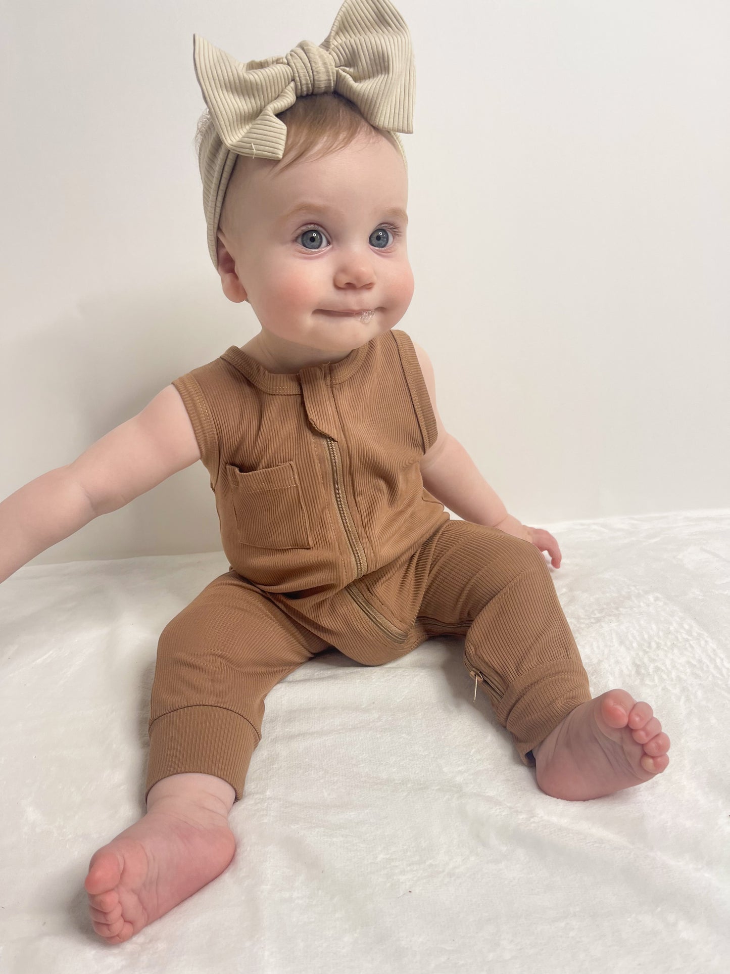 Ribbed Bamboo Sleeveless Romper - Caramel