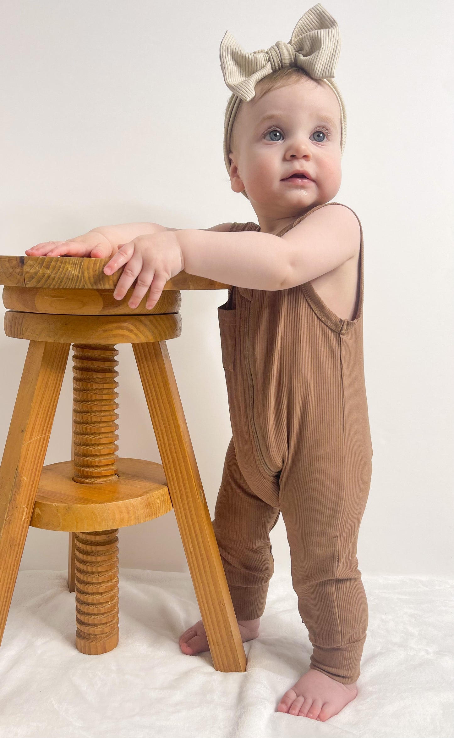 Ribbed Bamboo Sleeveless Romper - Caramel