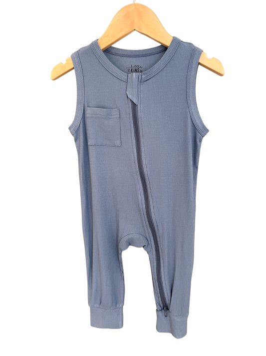 Ribbed Bamboo Sleeveless Romper - Dusty Blue