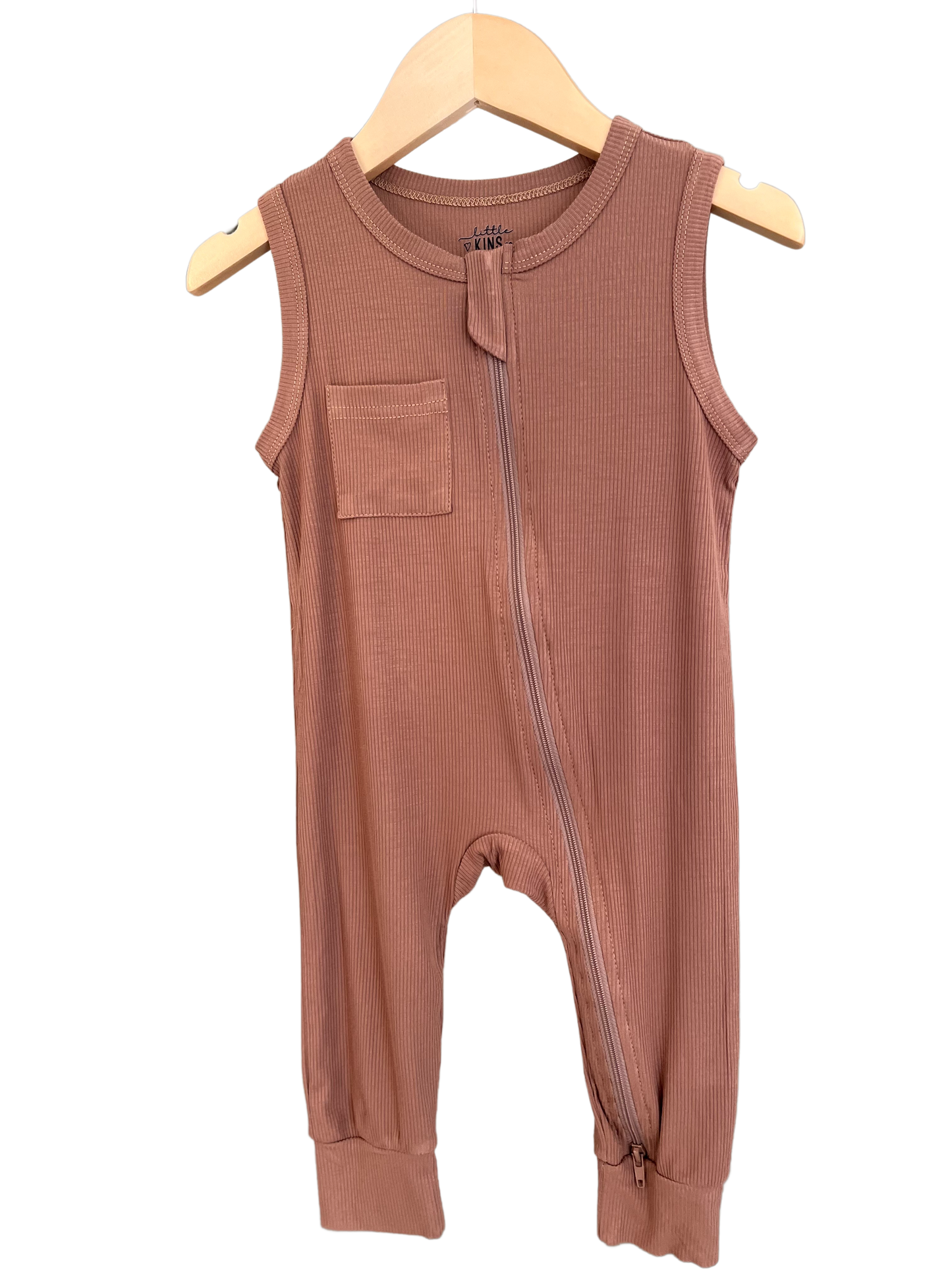 Ribbed Bamboo Sleeveless Romper - Caramel