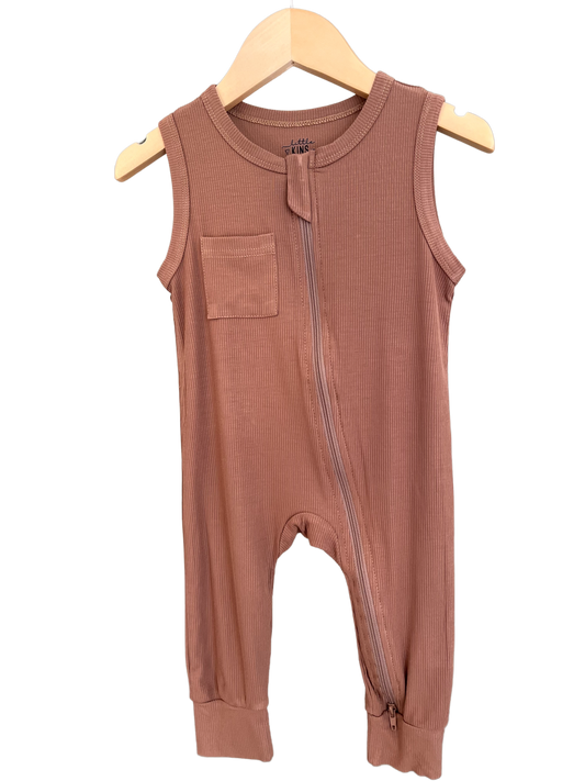 Ribbed Bamboo Sleeveless Romper - Caramel