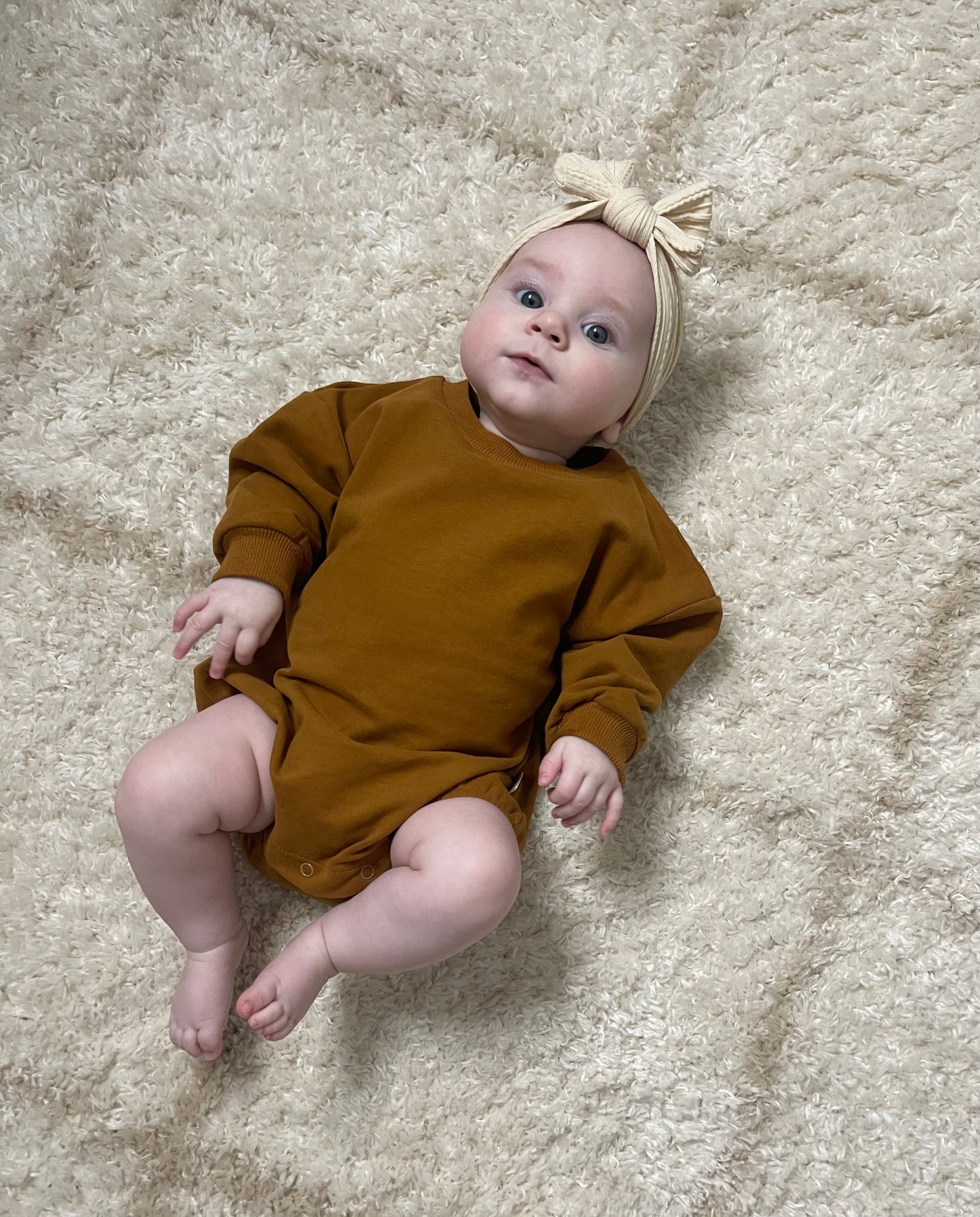 Organic Cotton Sweatshirt Bubble Romper - Brown