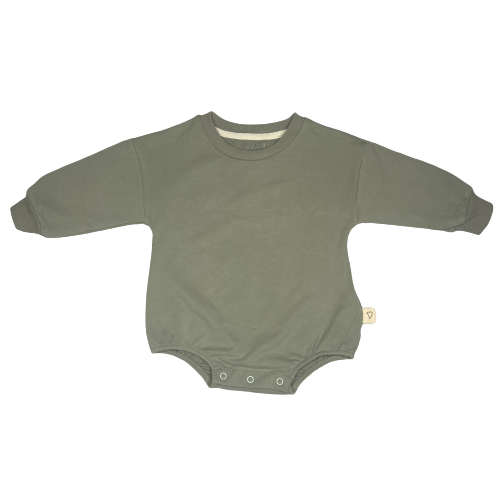 Organic Cotton Sweatshirt Bubble Romper - Olive Green