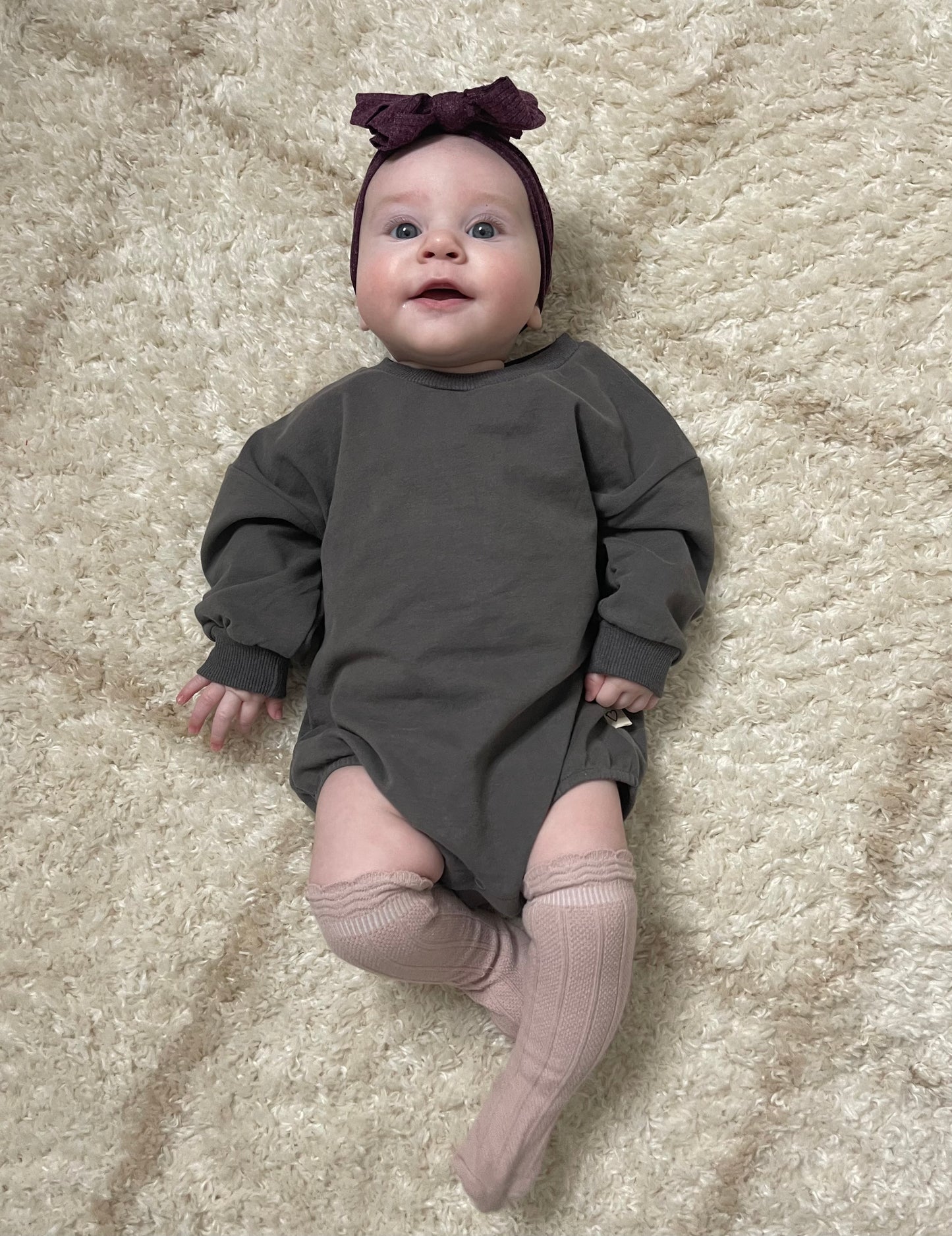 Organic Cotton Sweatshirt Bubble Romper - Charcoal Gray