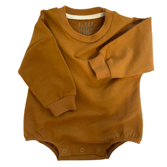 Organic Cotton Sweatshirt Bubble Romper - Brown