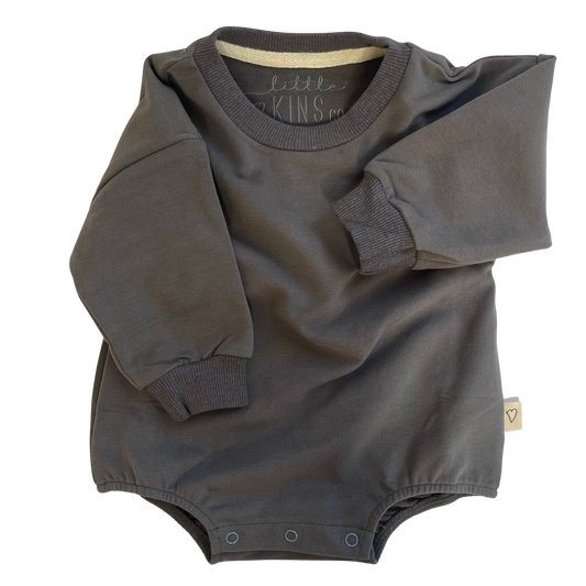 Organic Cotton Sweatshirt Bubble Romper - Charcoal Gray