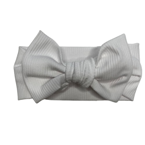 Ribbed Headband Bow- White