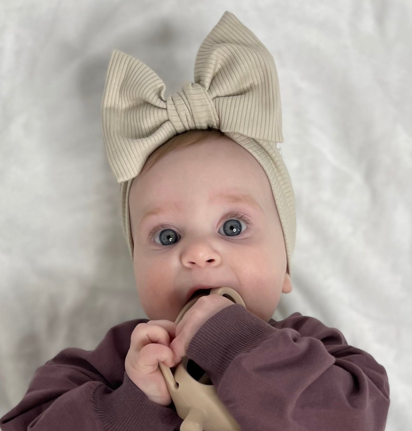 Ribbed Headband Bow- Beige