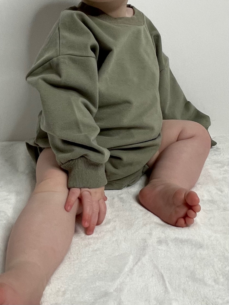 Organic Cotton Sweatshirt Bubble Romper - Olive Green